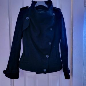 Wool Cropped Military Double Breasted Peacoat Womens